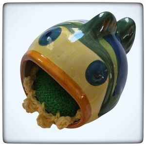 Beachouse Ceramic Fish Kitchen Sink Scrubby Holder-Ceramic-Handmade Crocheted